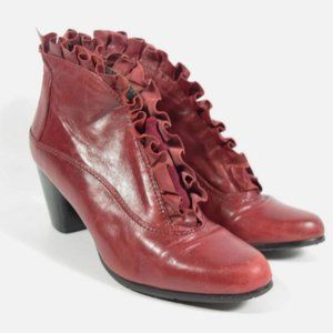 Vintage Everybody by BZ Moda Red Leather Frill Heeled Ankle Victorian Boots 36